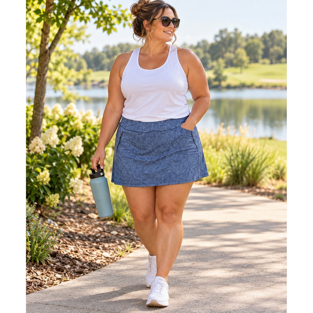 Jockey Performance Skort Womens 2X Blue Print Golf Tennis Athletic Athleisure